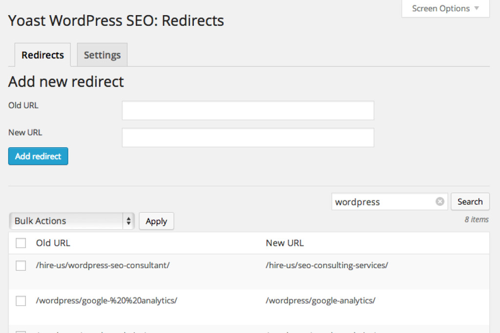 WordPress SEO Premium redirects